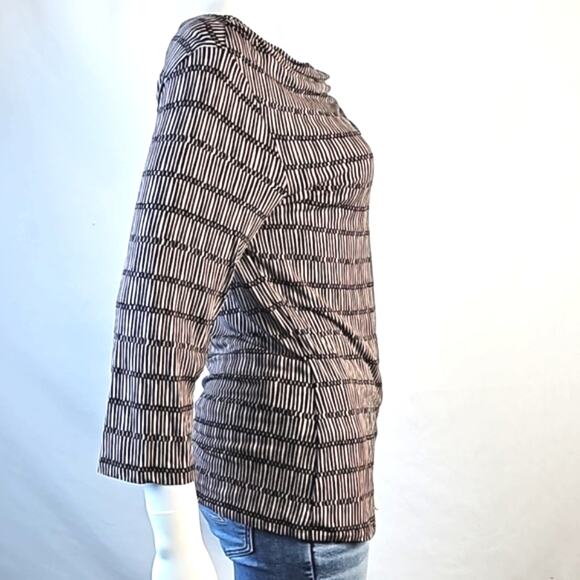 Boden Black & Taupe Geometric Print Cowl Neck 3/4 Sleeve Pullover Top Size 10 - Picture 7 of 16